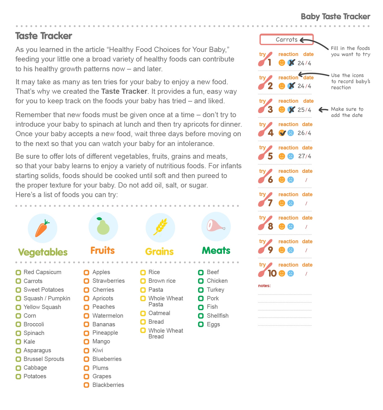 Infographic Tracking baby's likes and dislikes