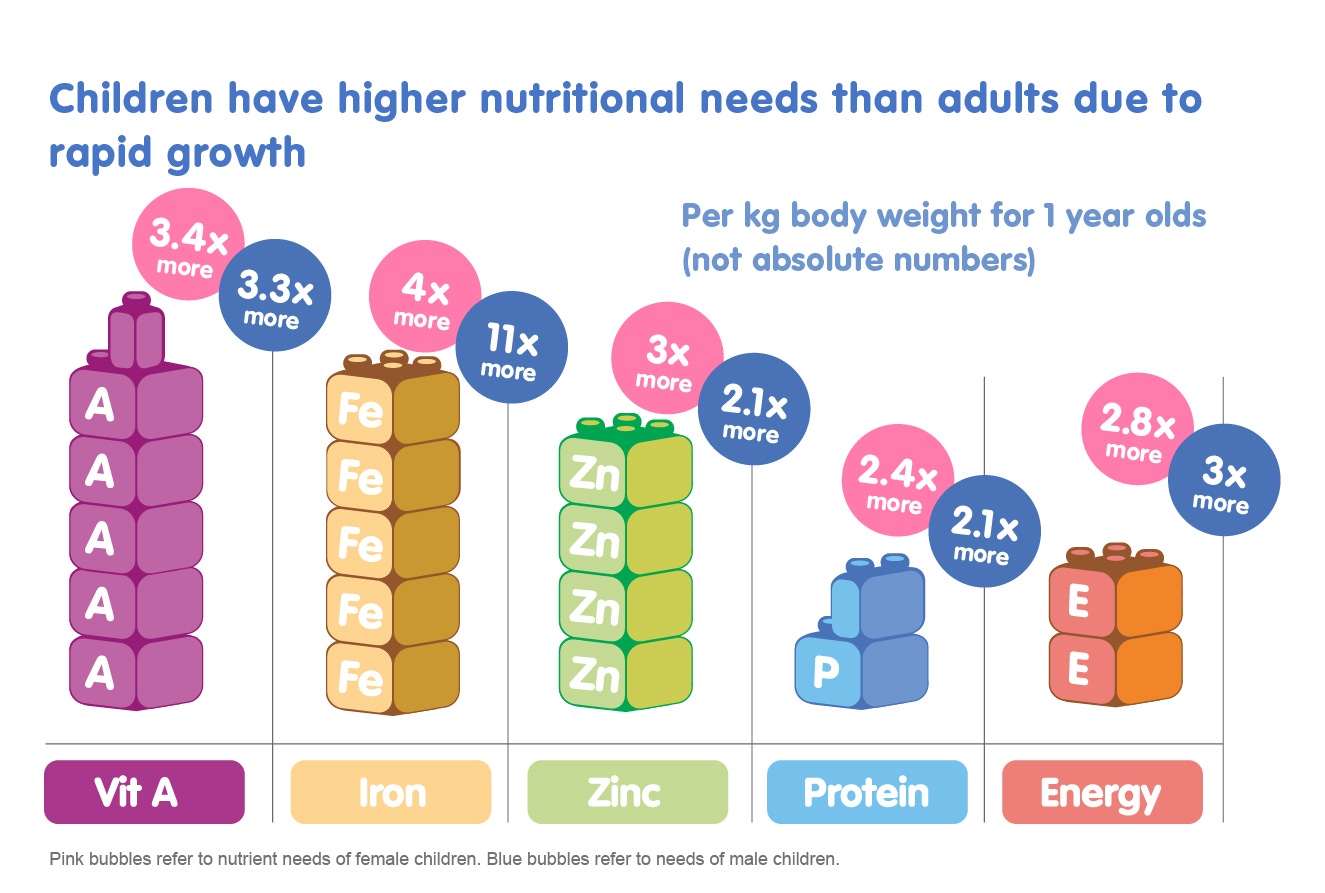 Infographic on the nutritional needs of an infant